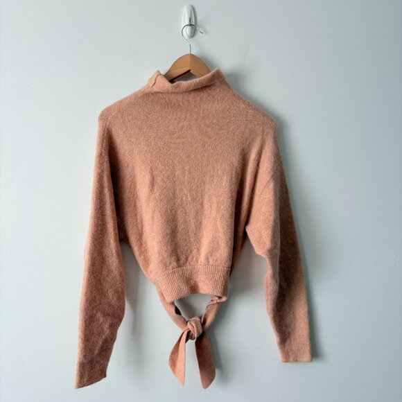 Aritzia Wilfred Lorin Italian Wool Sweater Tie Waist Funnel Neck Nude Pink XS - Picture 7 of 9